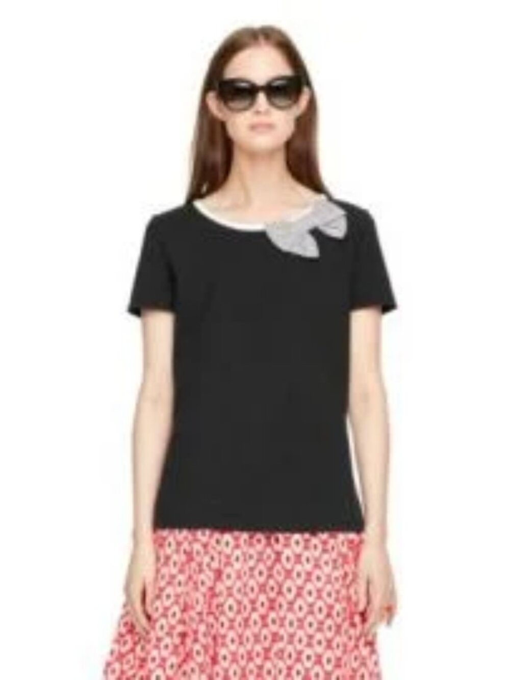 Kate Spade Broome Street Black/White Bow Stretch T-Shirt Size S NWOT